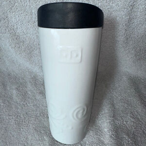 EUC 2016 Dunkin Donuts White Ceramic Travel Mug Tumbler 16oz w/Slide Sip Lid